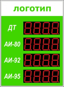 Табло стоимости топлива для АЗС для улицы, модель А-4х4-210е