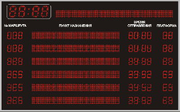 Табло Автовокзал №2, Модель ТЭ-130х4_080х45_РБС-080-128х8_96х8х6b (6 строк)